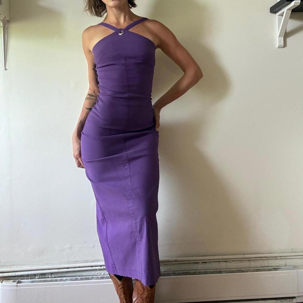 Y2K purple halter midi dress — XS
